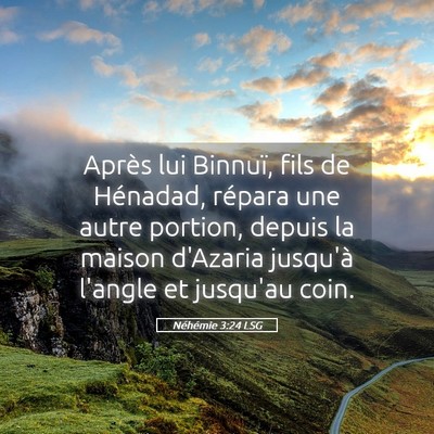 Picture 05 - Néhémie 3:24 LSG - Après lui Binnuï, fils de Hénadad, répara une - Bible Verse Picture