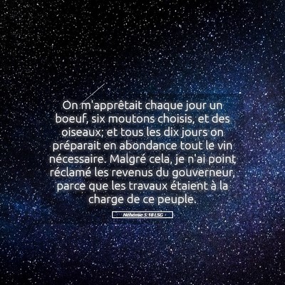 Picture 05 - Néhémie 5:18 LSG - On m'apprêtait chaque jour un boeuf, six moutons - Bible Verse Picture