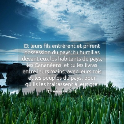 Picture 05 - Néhémie 9:24 LSG - Et leurs fils entrèrent et prirent possession du - Bible Verse Picture