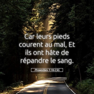 Picture 05 - Proverbes 1:16 LSG - Car leurs pieds courent au mal, Et ils ont hâte - Bible Verse Picture