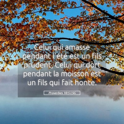 Picture 05 - Proverbes 10:5 LSG - Celui qui amasse pendant l'été est un fils - Bible Verse Picture