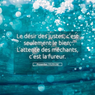 Picture 05 - Proverbes 11:23 LSG - Le désir des justes, c'est seulement le bien; - Bible Verse Picture