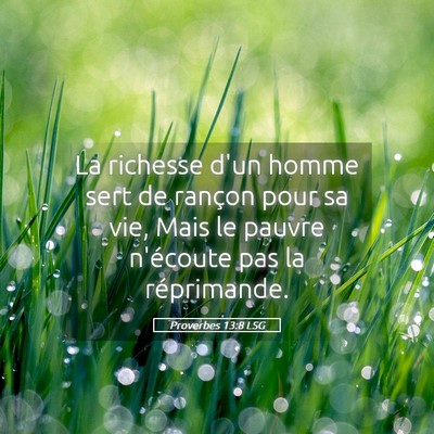 Picture 05 - Proverbes 13:8 LSG - La richesse d'un homme sert de rançon pour sa - Bible Verse Picture