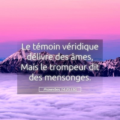 Picture 05 - Proverbes 14:25 LSG - Le témoin véridique délivre des âmes, Mais le - Bible Verse Picture