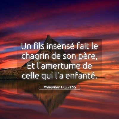 Picture 05 - Proverbes 17:25 LSG - Un fils insensé fait le chagrin de son père, Et - Bible Verse Picture