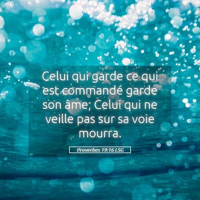 Picture 05 - Proverbes 19:16 LSG - Celui qui garde ce qui est commandé garde son - Bible Verse Picture