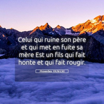 Picture 05 - Proverbes 19:26 LSG - Celui qui ruine son père et qui met en fuite sa - Bible Verse Picture