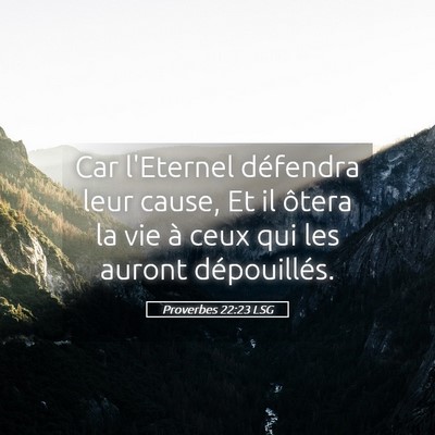 Picture 05 - Proverbes 22:23 LSG - Car l'Eternel défendra leur cause, Et il ôtera - Bible Verse Picture