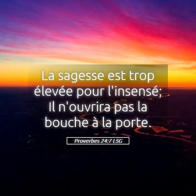 Picture 05 - Proverbes 24:7 LSG - La sagesse est trop élevée pour l'insensé; Il - Bible Verse Picture