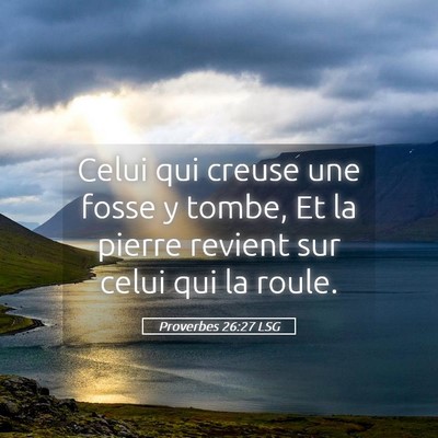 Picture 05 - Proverbes 26:27 LSG - Celui qui creuse une fosse y tombe, Et la pierre - Bible Verse Picture