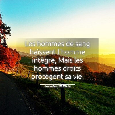 Picture 05 - Proverbes 29:10 LSG - Les hommes de sang haïssent l'homme intègre, - Bible Verse Picture