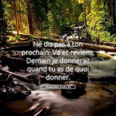Picture 05 - Proverbes 3:28 LSG - Ne dis pas à ton prochain: Va et reviens, Demain - Bible Verse Picture