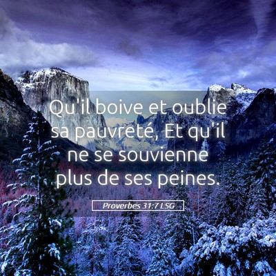Picture 05 - Proverbes 31:7 LSG - Qu'il boive et oublie sa pauvreté, Et qu'il ne - Bible Verse Picture