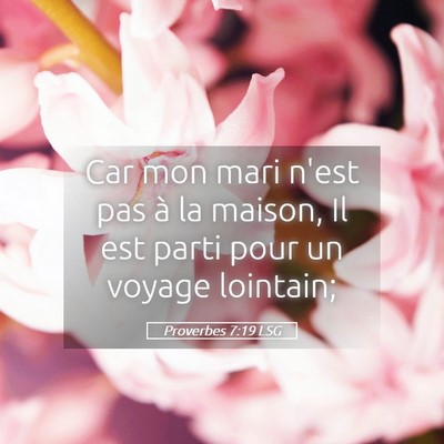 Picture 05 - Proverbes 7:19 LSG - Car mon mari n'est pas à la maison, Il est parti - Bible Verse Picture