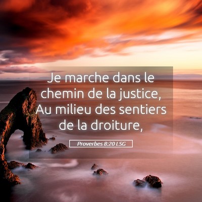 Picture 05 - Proverbes 8:20 LSG - Je marche dans le chemin de la justice, Au milieu - Bible Verse Picture