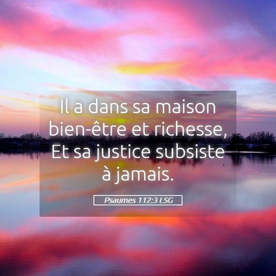 Picture 05 - Psaumes 112:3 LSG - Il a dans sa maison bien-être et richesse, Et sa - Bible Verse Picture