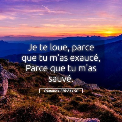 Picture 05 - Psaumes 118:21 LSG - Je te loue, parce que tu m'as exaucé, Parce que - Bible Verse Picture