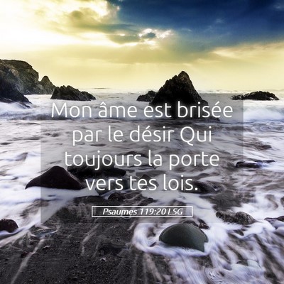 Picture 05 - Psaumes 119:20 LSG - Mon âme est brisée par le désir Qui toujours - Bible Verse Picture