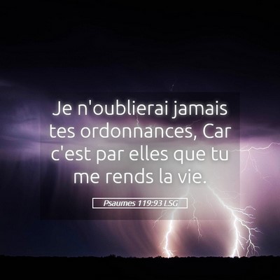 Picture 05 - Psaumes 119:93 LSG - Je n'oublierai jamais tes ordonnances, Car c'est - Bible Verse Picture