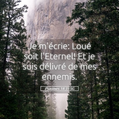 Picture 05 - Psaumes 18:3 LSG - Je m'écrie: Loué soit l'Eternel! Et je suis - Bible Verse Picture