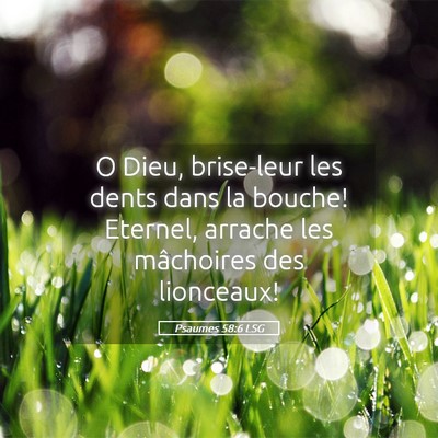 Picture 05 - Psaumes 58:6 LSG - O Dieu, brise-leur les dents dans la bouche! - Bible Verse Picture