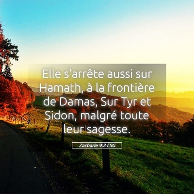 Picture 05 - Zacharie 9:2 LSG - Elle s'arrête aussi sur Hamath, à la frontière - Bible Verse Picture
