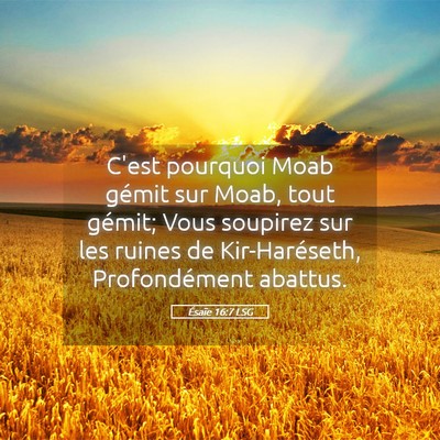 Picture 05 - Ésaïe 16:7 LSG - C'est pourquoi Moab gémit sur Moab, tout gémit; - Bible Verse Picture