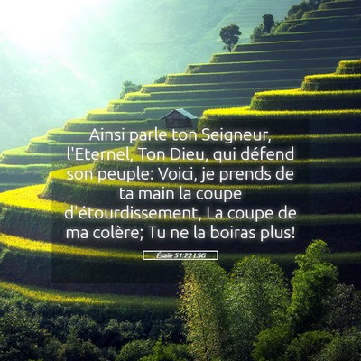 Picture 05 - Ésaïe 51:22 LSG - Ainsi parle ton Seigneur, l'Eternel, Ton Dieu, - Bible Verse Picture