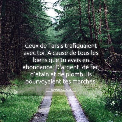 Picture 05 - Ézéchiel 27:12 LSG - Ceux de Tarsis trafiquaient avec toi, A cause de - Bible Verse Picture