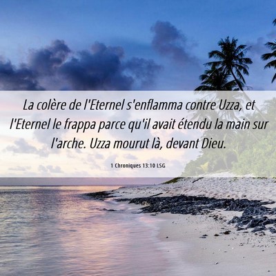 Picture 06 - 1 Chroniques 13:10 LSG - La colère de l'Eternel s'enflamma contre Uzza, - Bible Verse Picture