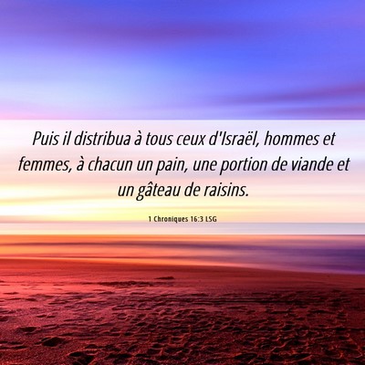 Picture 06 - 1 Chroniques 16:3 LSG - Puis il distribua à tous ceux d'Israël, hommes - Bible Verse Picture
