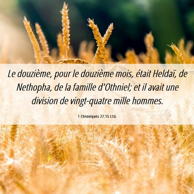 Picture 06 - 1 Chroniques 27:15 LSG - Le douzième, pour le douzième mois, était - Bible Verse Picture