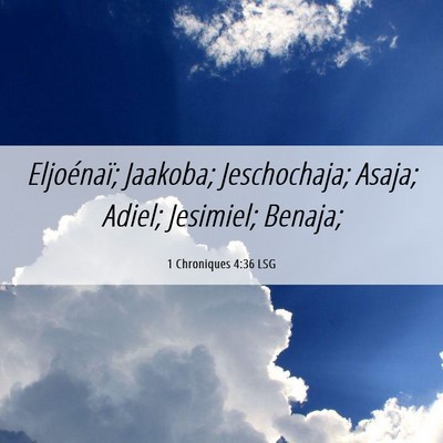 Picture 06 - 1 Chroniques 4:36 LSG - Eljoénaï; Jaakoba; Jeschochaja; Asaja; Adiel; - Bible Verse Picture