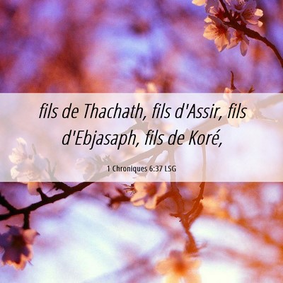 Picture 06 - 1 Chroniques 6:37 LSG - fils de Thachath, fils d'Assir, fils d'Ebjasaph, - Bible Verse Picture