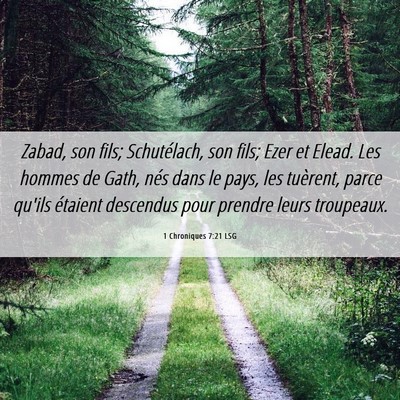 Picture 06 - 1 Chroniques 7:21 LSG - Zabad, son fils; Schutélach, son fils; Ezer et - Bible Verse Picture