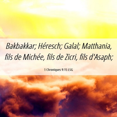 Picture 06 - 1 Chroniques 9:15 LSG - Bakbakkar; Héresch; Galal; Matthania, fils de - Bible Verse Picture