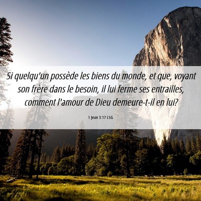 Picture 06 - 1 Jean 3:17 LSG - Si quelqu'un possède les biens du monde, et que, - Bible Verse Picture