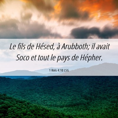 Picture 06 - 1 Rois 4:10 LSG - Le fils de Hésed, à Arubboth; il avait Soco et - Bible Verse Picture