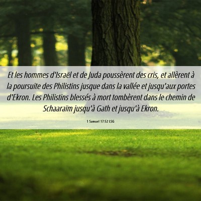 Picture 06 - 1 Samuel 17:52 LSG - Et les hommes d'Israël et de Juda poussèrent - Bible Verse Picture