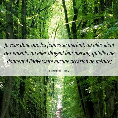 Picture 06 - 1 Timothée 5:14 LSG - Je veux donc que les jeunes se marient, qu'elles - Bible Verse Picture