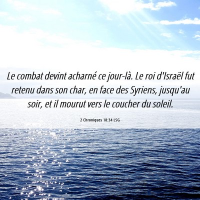 Picture 06 - 2 Chroniques 18:34 LSG - Le combat devint acharné ce jour-là. Le roi - Bible Verse Picture