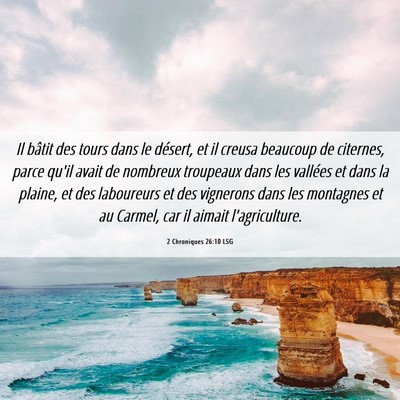 Picture 06 - 2 Chroniques 26:10 LSG - Il bâtit des tours dans le désert, et il creusa - Bible Verse Picture