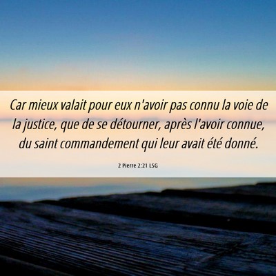 Picture 06 - 2 Pierre 2:21 LSG - Car mieux valait pour eux n'avoir pas connu la - Bible Verse Picture