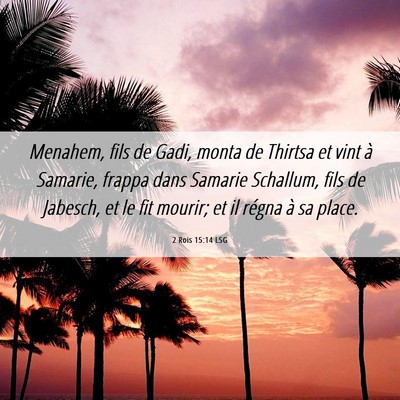 Picture 06 - 2 Rois 15:14 LSG - Menahem, fils de Gadi, monta de Thirtsa et vint - Bible Verse Picture