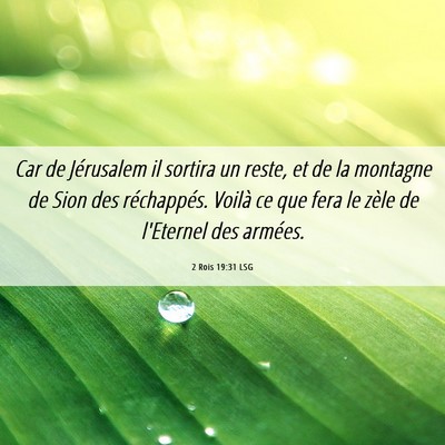 Picture 06 - 2 Rois 19:31 LSG - Car de Jérusalem il sortira un reste, et de la - Bible Verse Picture
