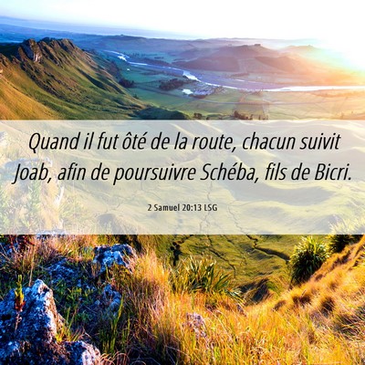 Picture 06 - 2 Samuel 20:13 LSG - Quand il fut ôté de la route, chacun suivit - Bible Verse Picture