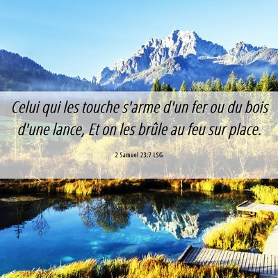 Picture 06 - 2 Samuel 23:7 LSG - Celui qui les touche s'arme d'un fer ou du bois - Bible Verse Picture