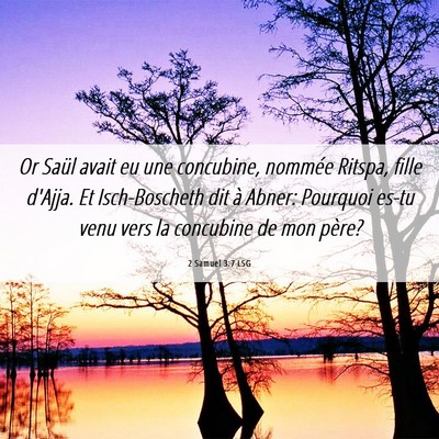 Picture 06 - 2 Samuel 3:7 LSG - Or Saül avait eu une concubine, nommée Ritspa, - Bible Verse Picture