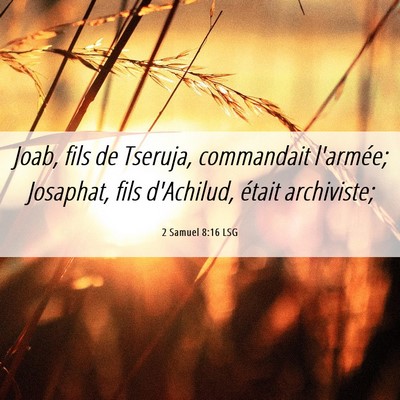 Picture 06 - 2 Samuel 8:16 LSG - Joab, fils de Tseruja, commandait l'armée; - Bible Verse Picture