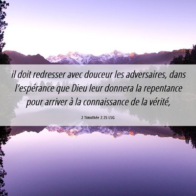 Picture 06 - 2 Timothée 2:25 LSG - il doit redresser avec douceur les adversaires, - Bible Verse Picture